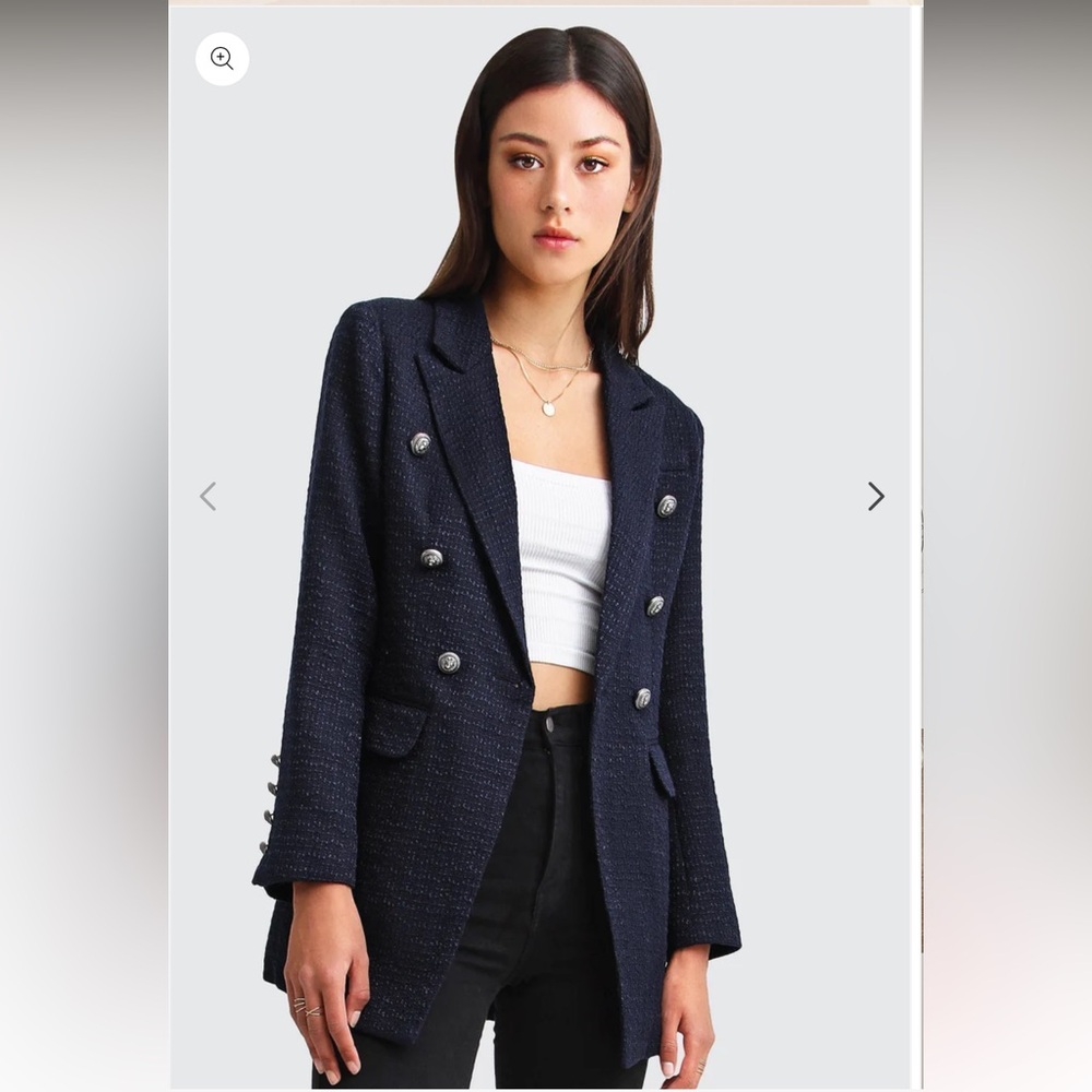Navy Blue Double-Breasted Blazer - Princess Polina Textured Weave Blazer (US S)